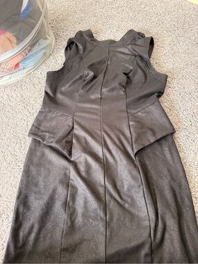 Guess Black Faux-Leather Peplum Midi Dress